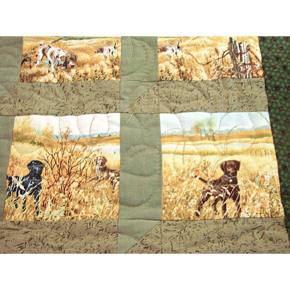 The Great Outdoors Small Quilt Hunting Dogs Fish Wildlife Farmhouse 20.5x25.5" - Picture 3 of 10